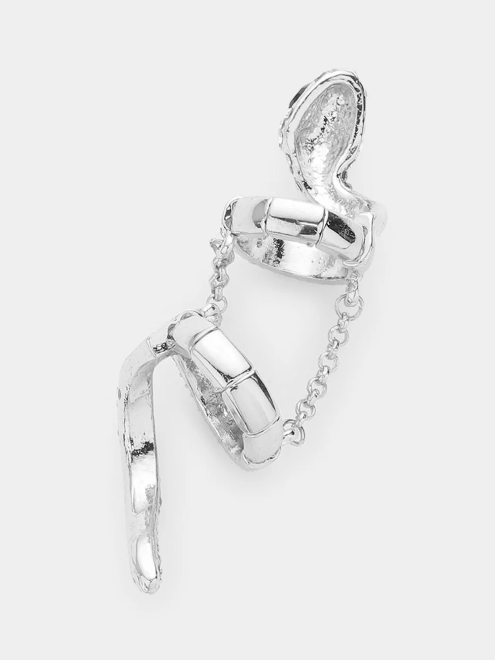 Silver Wrapped Snake Metal Finger Statement Pave Rhinestone Crystal Ring Wiggle